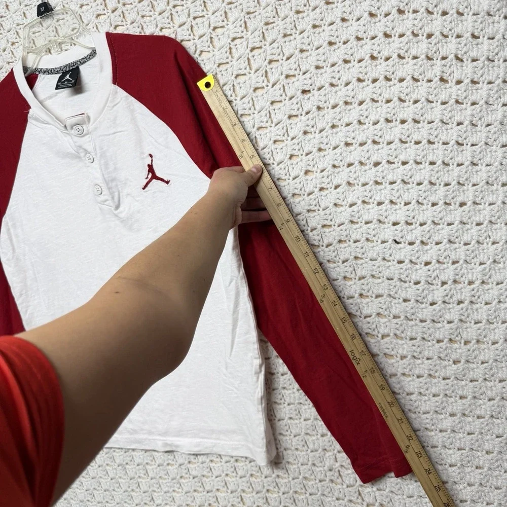 Jordan Henley Shirt Mens Sz M Red White Raglan Long Sleeve 100%Cotton 632084-100